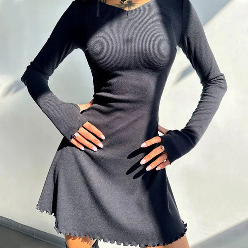 Load image into Gallery viewer, Ribbed Long Sleeve Sexy Mini Dress For Women Autumn Winter New O Neck Bandage Lace-up Fashion Elegant Dress Vestidos
