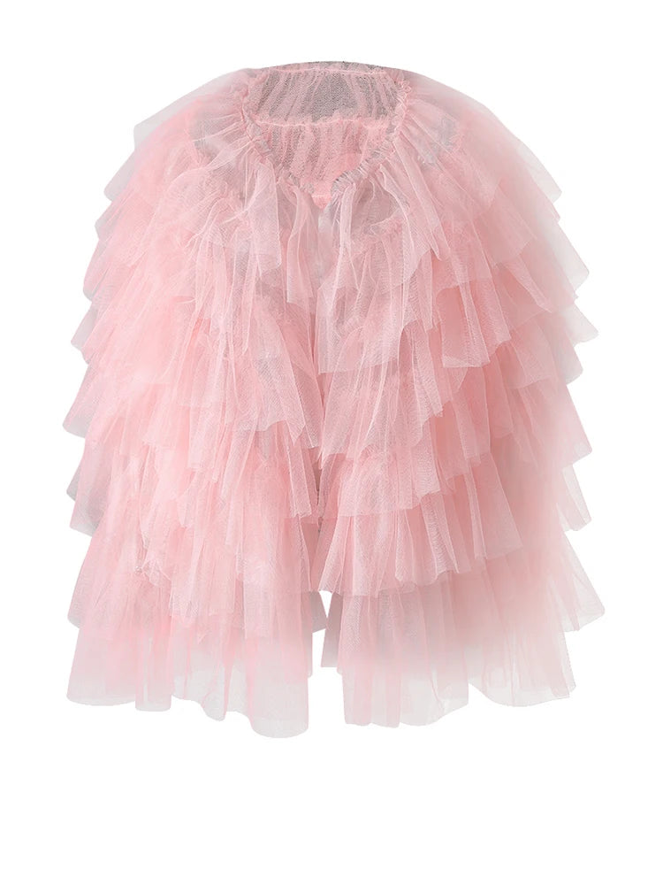 Women Yellow Mesh Layers Perspective Big Size Blouse New Round Neck Long Sleeve Shirt Fashion Tide Spring Autumn 2025