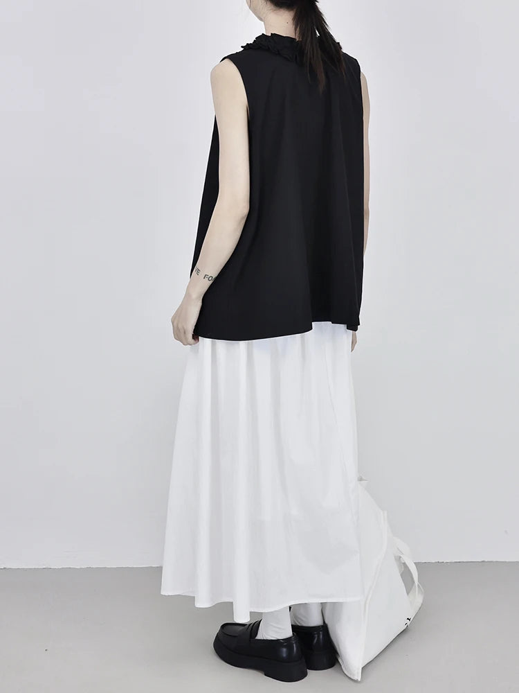 High Waist Black White Pleated Button Elegant  A-line Half-body Skirt Women Fashion Tide New Spring Autumn 2025 1DJ0825