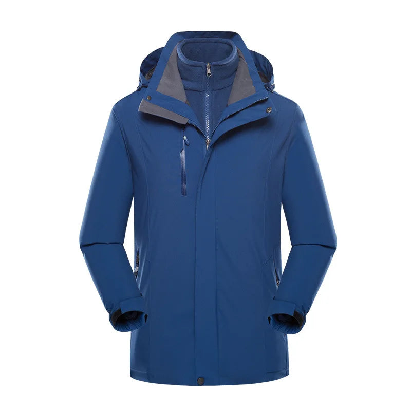 Three-in-one Two-piece Autumn Winter Warm Thickened Waterproof Jakcet Windproof Outdoor Hiking Clothes Men's Women's Coats