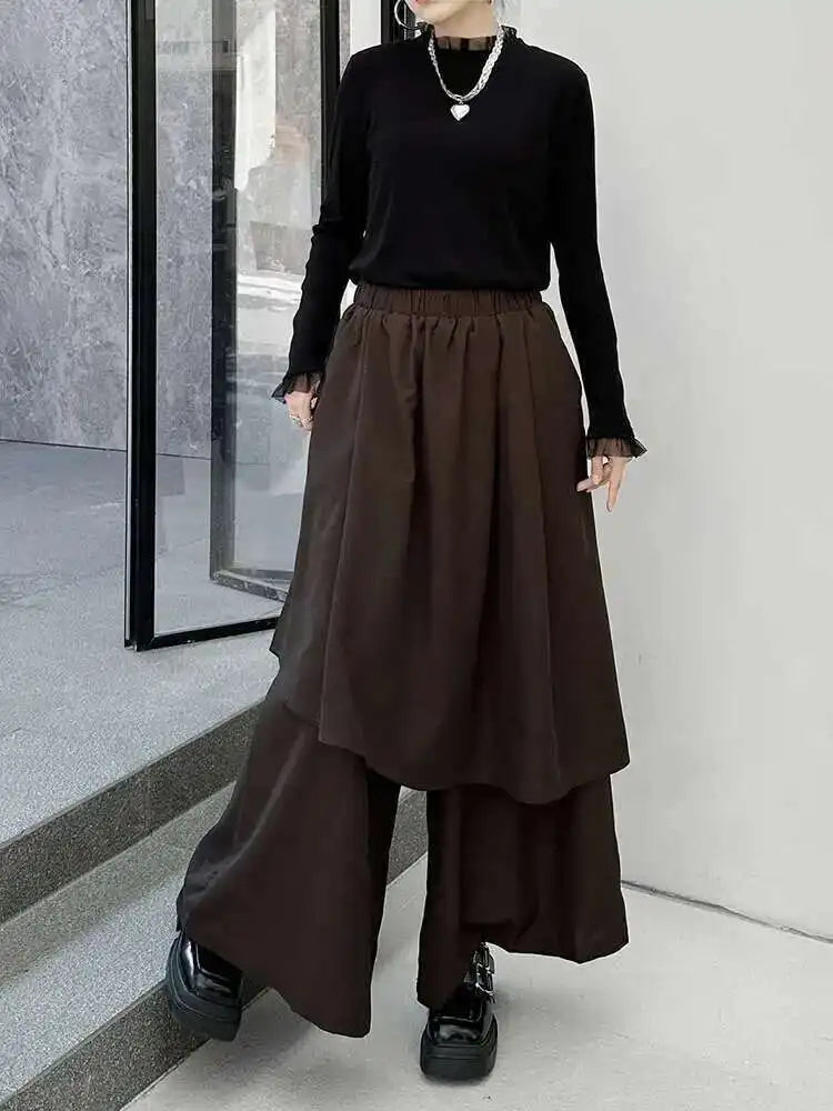 High Elastic Waist Black Irregular Spliced Long Wide Leg Pants New Trousers Women Fashion Tide Spring Autumn 2025 1DH8326