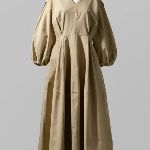 Load image into Gallery viewer, Women Kahki Elegant Big Size Long Dress New V-Neck Long Lantern Sleeve Loose Fit Fashion Tide Spring Autumn 2025  1DH0488
