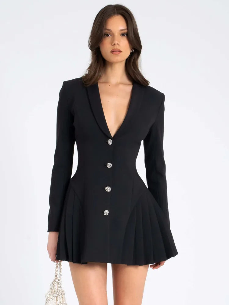 Fashion Long Sleeved Suit Button Slim Women Dress Jacket Sexy Bodycon Pleated Short Skirt Suit Autumn New 2024 Clothing