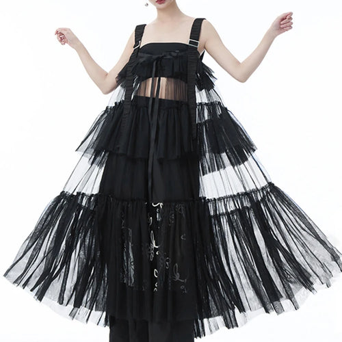 Load image into Gallery viewer, Women Black Mesh Perspective Big Size Strap Dress New Square Collar Sleeveless Fashion Tide Spring Summer 2025 1DJ1242
