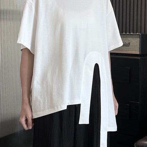 Load image into Gallery viewer, Women White Hem Irregular Spliced Big Size Casual T-shirt New Round Neck Short Sleeve Fashion Spring Summer 2025 1DH5508
