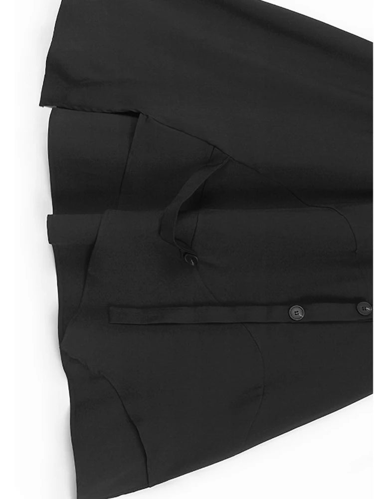 High Elastic Waist Apricot Button Ribbon Spliced A-line Half-body Skirt Women Fashion Tide New Spring Autumn 2025 1DJ1353