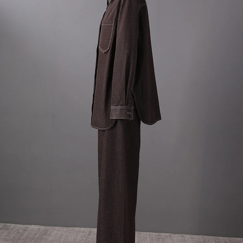Load image into Gallery viewer, Big Size Denim Shirt Wide Leg Pants Two Piece Suit New Lapel Long Sleeve Women Fashion Tide Spring Autumn 2025 CPG2885

