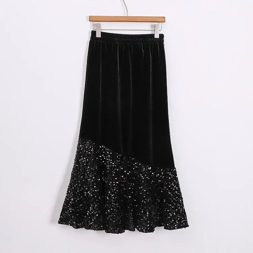 Load image into Gallery viewer, Autumn Winter French Vintage Sequin Patchwork Velvet Fishtail Long Skirts Women's 2024 Elegant High Waist Festival Skirt Street
