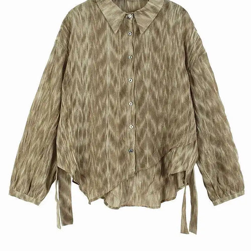 Load image into Gallery viewer, Women Coffee Tie Dye Ribbon Big Size Casual Blouse New Lapel Long Sleeve Shirt Fashion Tide Spring Autumn 2025 1DH5309
