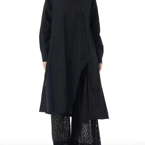 Load image into Gallery viewer, Women Purple Irregular Button Slit Big Size Shirt Dress New Lapel Long Sleeve Fashion Tide Spring Autumn 2025 1DH4827
