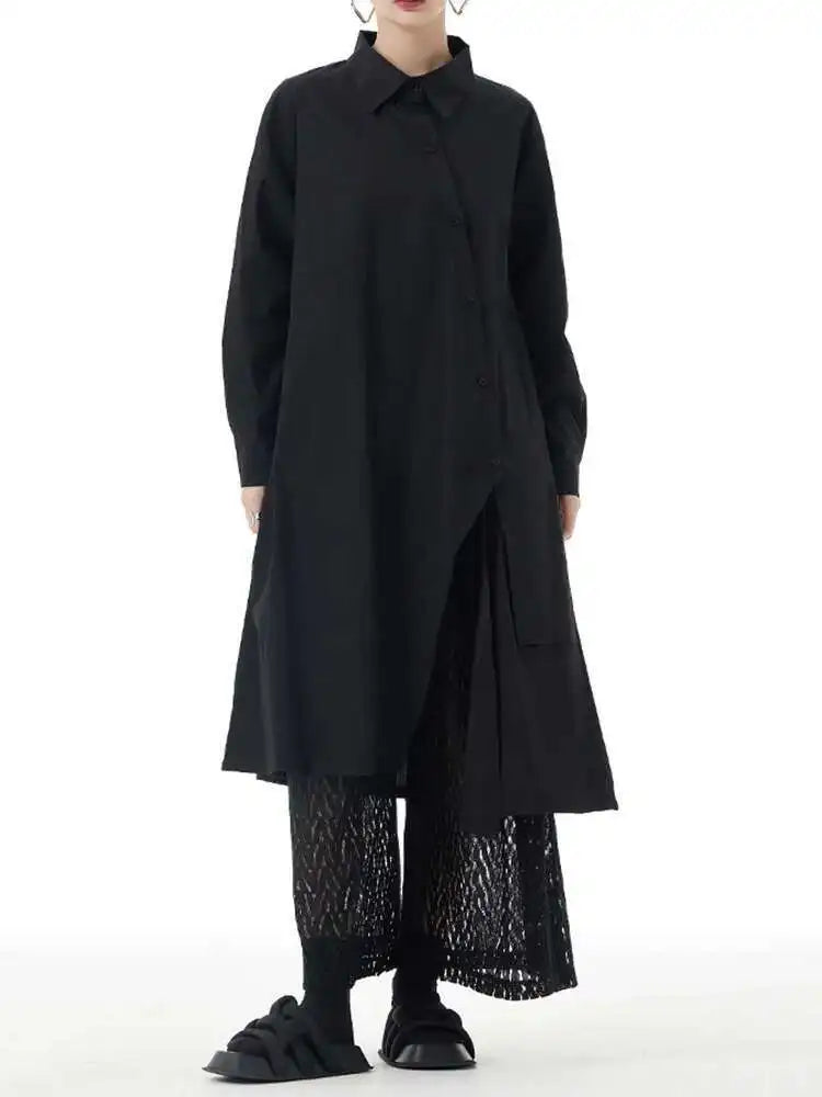 Women Purple Irregular Button Slit Big Size Shirt Dress New Lapel Long Sleeve Fashion Tide Spring Autumn 2025 1DH4827