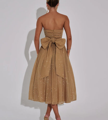 Off-shoulder Backless Bow Sexy Maxi Dress For Women Strapless Sleeveless A-line Loose Pleated Sexy Long Dress Clubwear