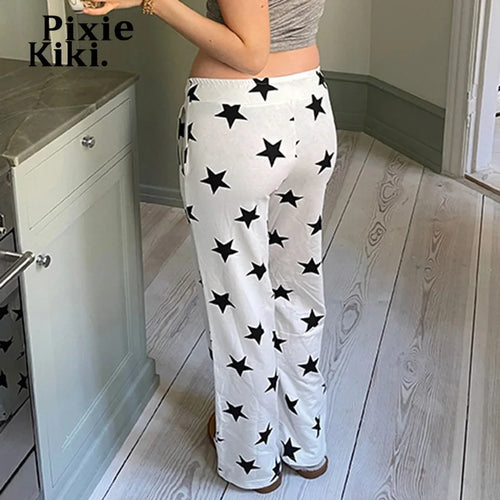 Load image into Gallery viewer, Women Pants Y2k 2000s Star Print White Drawstring Wide Leg Pants Fall 2024 Casual Baggy Trousers P84-CE50
