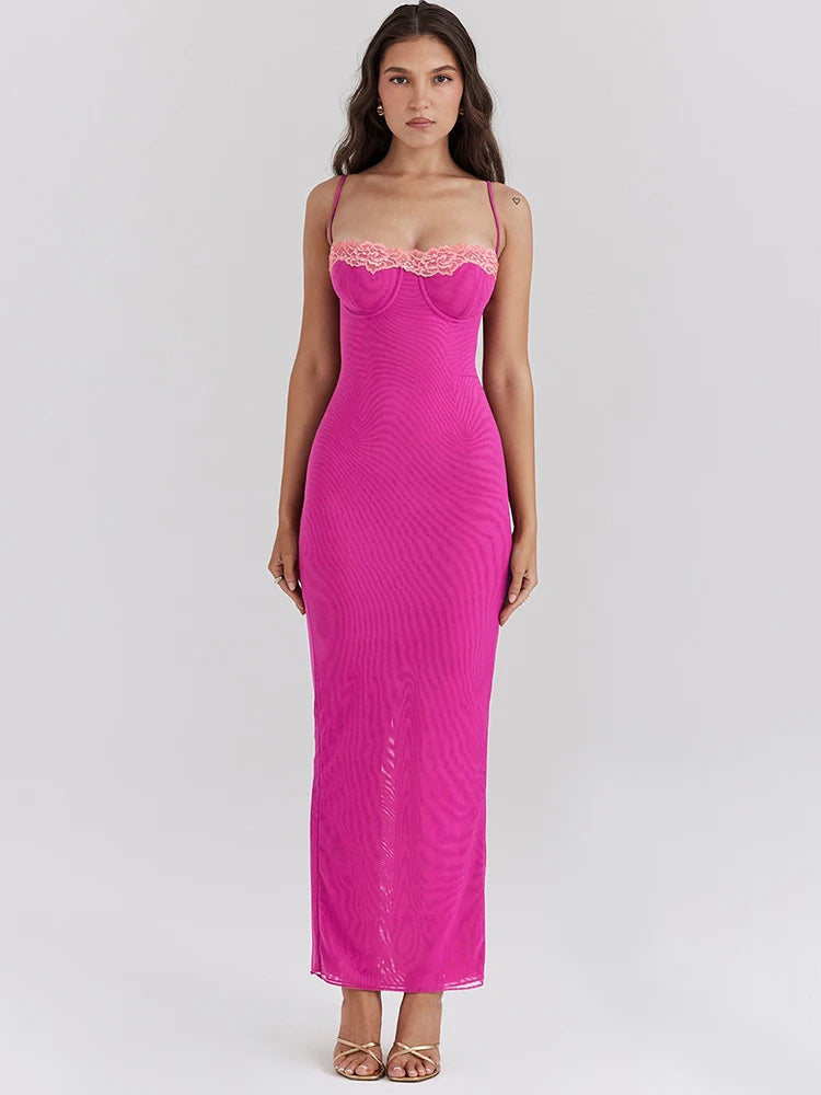 Elegant Lace Patchwork Split Dress Women's Sleeveless Backless Bodycon Evening Dress Female Slim Party Club Vestidos2024