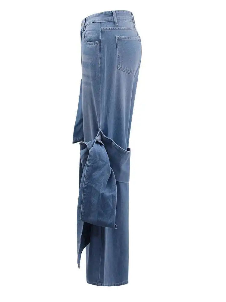 High Waist Blue Denim Bow Three-dimensional Long Wide Leg Jeans New Women Trousers Fashion Tide Spring Autumn 2025 CPDB180