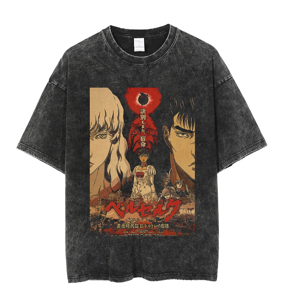 Vintage Washed Tshirts Anime T Shirt Harajuku Oversize Tee Cotton fashion Streetwear unisex top 15v1