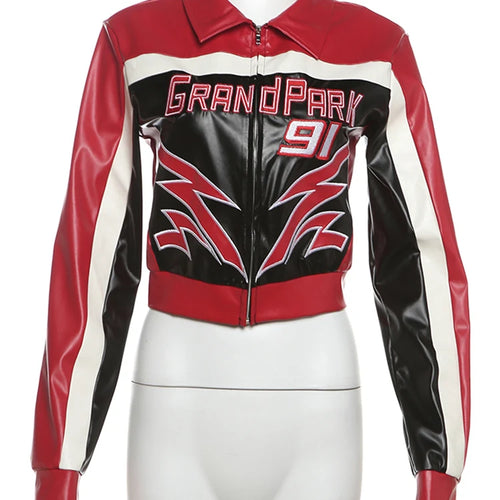 Load image into Gallery viewer, Letter Locomotive Jacket Women Varsity Cool Hipster Embroidery Patchwork Full Sleeve Wild Streetwear Fashion Short Coat
