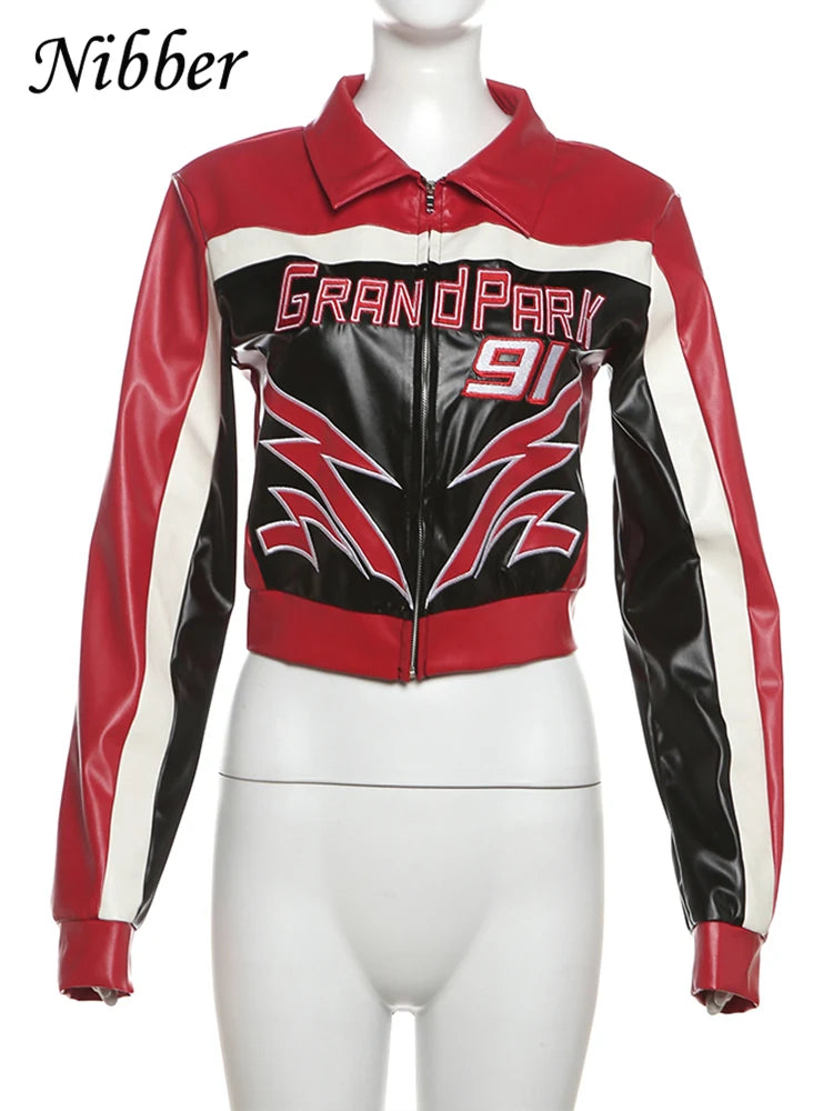 Letter Locomotive Jacket Women Varsity Cool Hipster Embroidery Patchwork Full Sleeve Wild Streetwear Fashion Short Coat