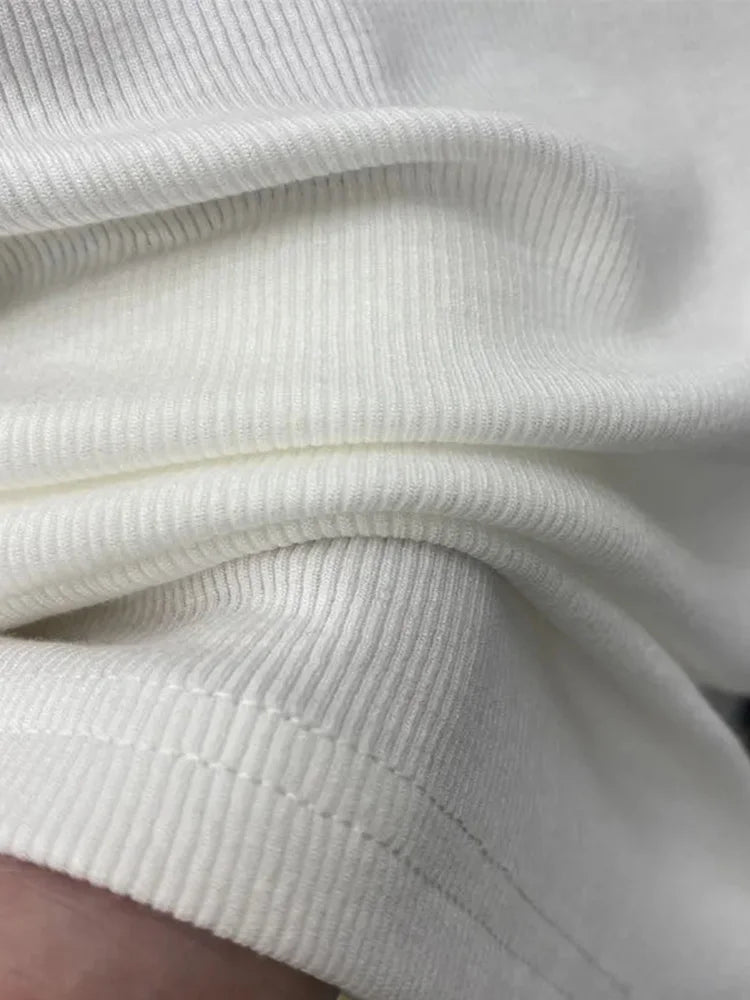 Threaded Short Sleeves Women T-shirts Summer New 2025 Turtleneck Solid Slim Elastic Long-sleeved Female Buttoming Pulls Top Tees