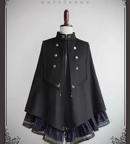 Japanese Women Clothing Autumn Winter Women's Cape Windbreaker Coat Gothic Stand Collar Double-breasted Harajuku Cloak Jacket