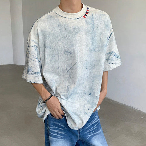 Load image into Gallery viewer, Men's T-shirts Handpainted Tie-dyed Design Short Sleeved Pullover Round Collar New Summer Style Male T-shirt 2025 9W1339
