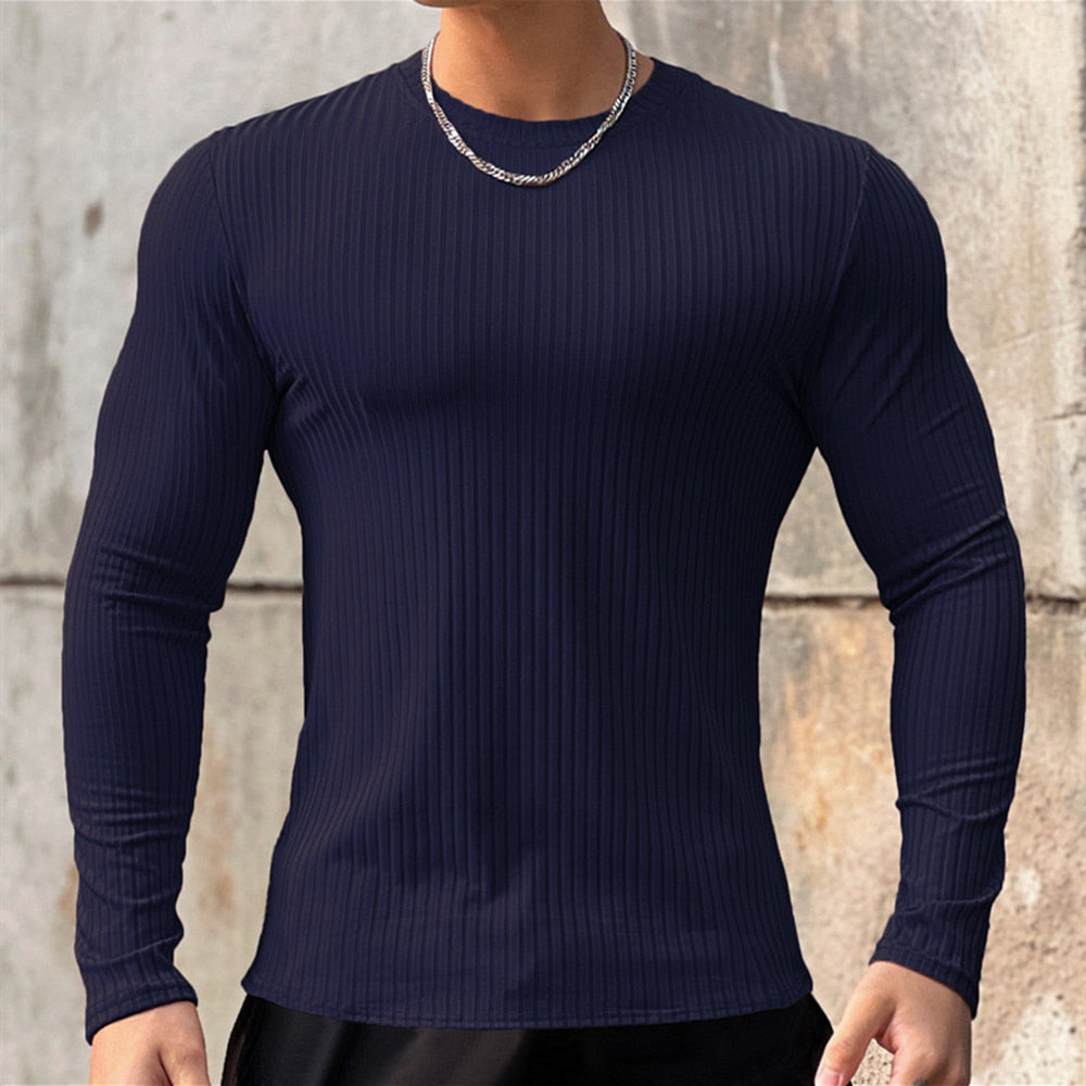 Gym Fitness T-shirt Men Casual Long Sleeve Skinny Shirt Male Bodybuilding Tees Tops Running Sports Quick Dry Training Clothing