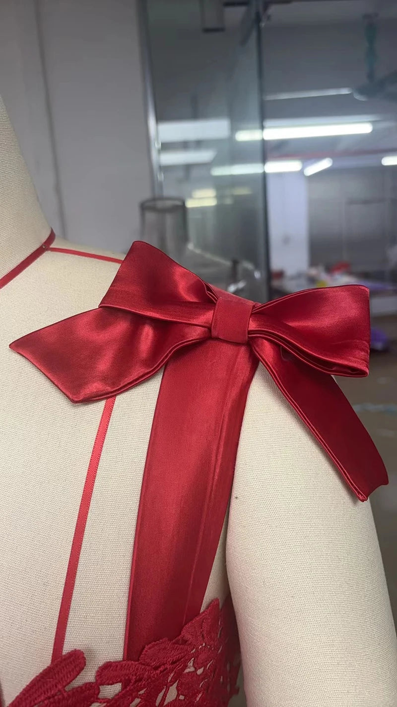 Bows Lace Sexy Maxi Dress For Women Fashion Sleeveless Backless Bodycon New Year's Birthday Club Party Long Dress