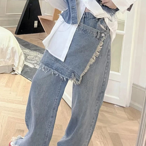 Load image into Gallery viewer, Patchwork Fake Two Piece Wide Leg Pants For Women High Waist Solid Minimalist Jeans Female Korean Fashion Clothing
