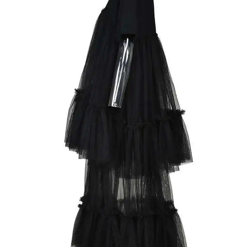 Load image into Gallery viewer, Women Black Layers Mesh Long Big Size Dress New Round Neck Short Sleeve Loose Fit Fashion Tide Spring Summer 2025 16R3054
