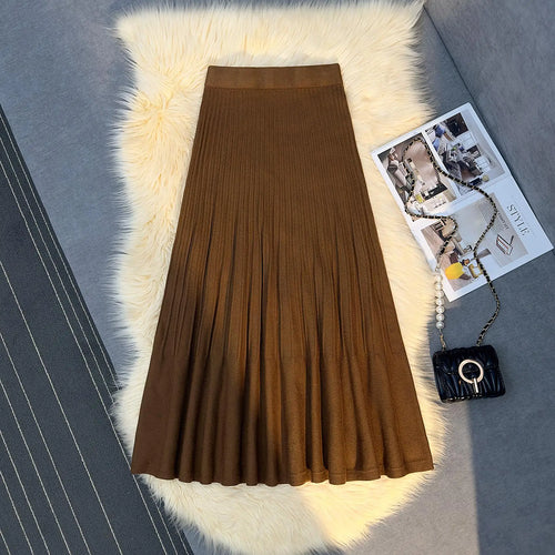 Load image into Gallery viewer, Autumn Winter New Women's Solid Elegant Knitted Long Skirt Elastic High Waist Vacation Party Wrap Hip Pleated Skirts 2024 Casual
