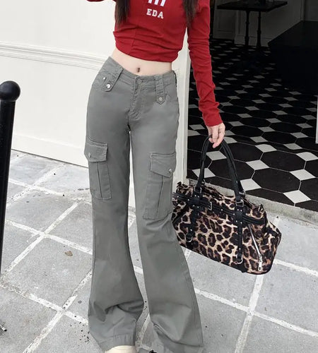 Autumn Korean Fashion Women Gray Straight Joggers Pants Casual Chic High Waist Elegant Work Micro Horn Trousers Streetwear Trend