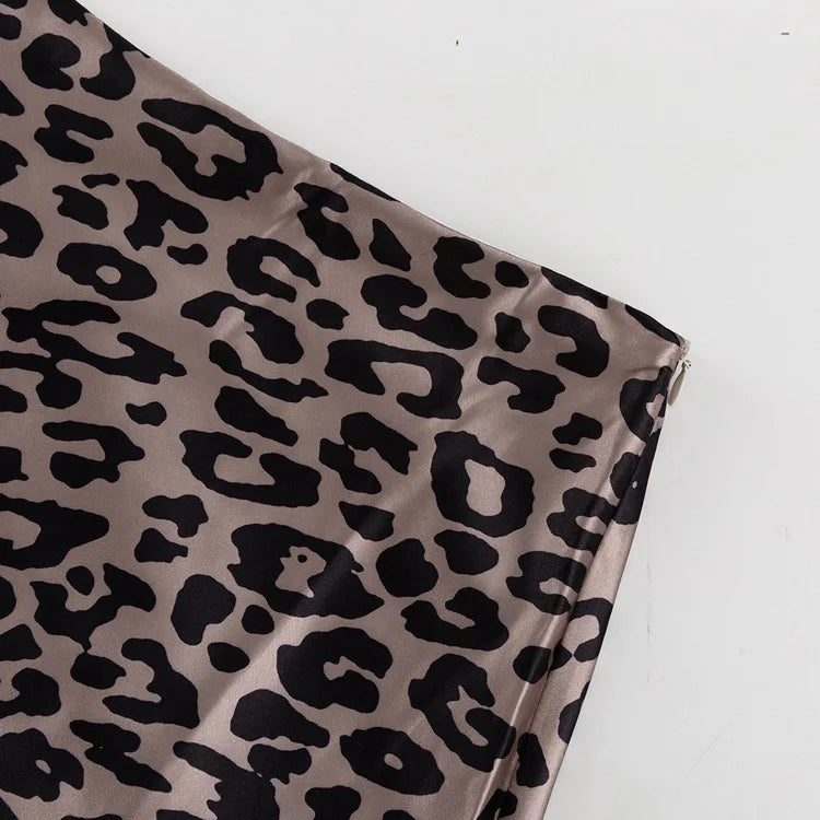 Satin Leopard Print Long Skirt Women Fashion High Waist Maxi Fishtail Skirt Ladies Fashion With Zipper Sexy Skirts
