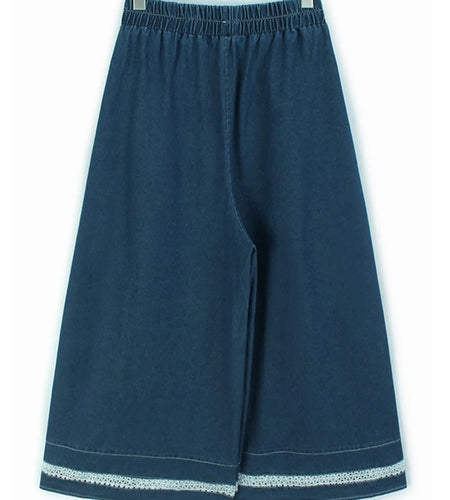 High Waist Blue Lace Hollow Out Denim Long Wide Leg Jeans New Women Trousers Fashion Tide Spring Autumn 2025 1DH9655