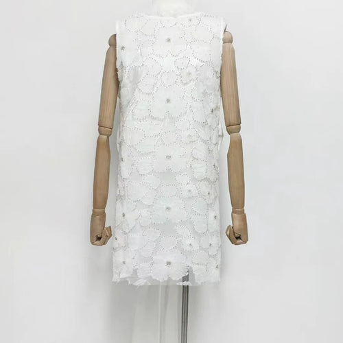 Load image into Gallery viewer, Solid Loose Spliced Embroidery Dresses for Women Round Neck Sleeveless Patchwork Bowknot Mini Dress Female Clothing
