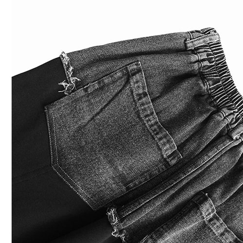 Load image into Gallery viewer, High Elastic Waist Gray Denim Color-block A-line Half-body Skirt Women Fashion Tide New Spring Autumn 2025 1DJ0889
