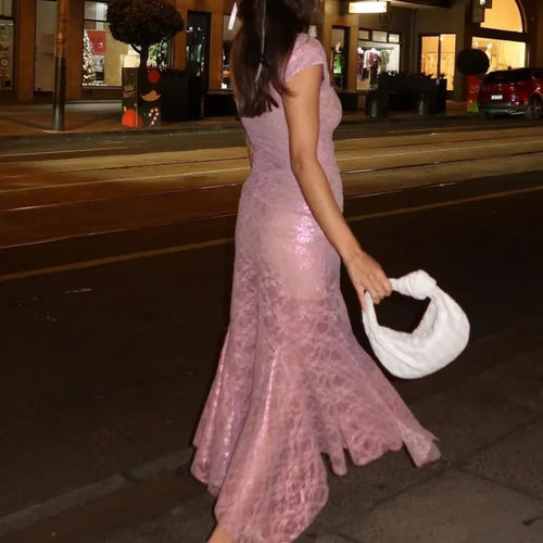 Load image into Gallery viewer, Elegant Sleeveless Lace Patchwork Women Set Perspective Slim Irregular Two Piece Set Elegant Party Club Evening Dress
