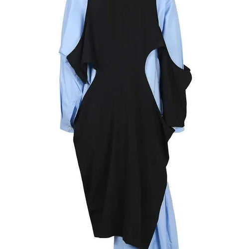Load image into Gallery viewer, Women Blue Color-block Big Size Long Dress New Round Neck Long Sleeve Loose Fit Fashion Tide Spring Autumn 2025 1DH5325

