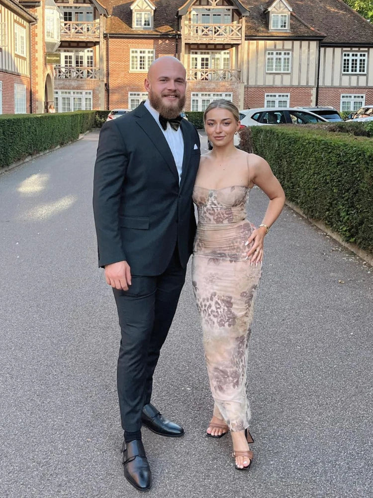 Leopard Print Bodycon Dress Sexy Maxi Spaghetti Strap Wedding Guest Dress Elegant Events Lace Up Women's Clothing