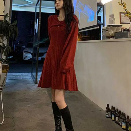 Load image into Gallery viewer, Autumn Winter Knit Sweater Dress Women Preppy Style School Kawaii Student Mini Short Party Dresses
