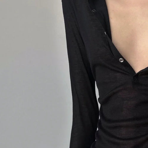 Load image into Gallery viewer, Solid See Through Sexy Hooded Tops Vintage Bottoming Harajuku T-shirt Women Y2k Aesthetic Single Breasted Grunge Tees Streetwear
