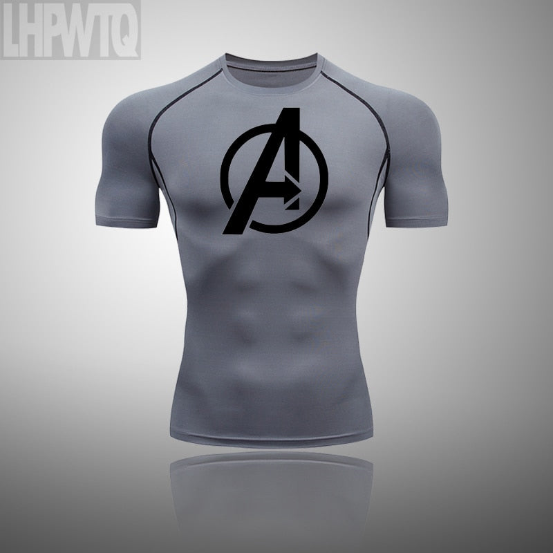 Brand Short Sleeve Sport Shirt Men Superhero Compression T Shirt Quick Dry Men's Running T-Shirt Gym Fitness Top rashgard Set