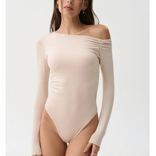 Load image into Gallery viewer, Fashion Stretch Tight Long Sleeve Slanted Shoulder Women Bodysuit 2025 Autumn/Winter New Rompers Sexy Slim Casual Street
