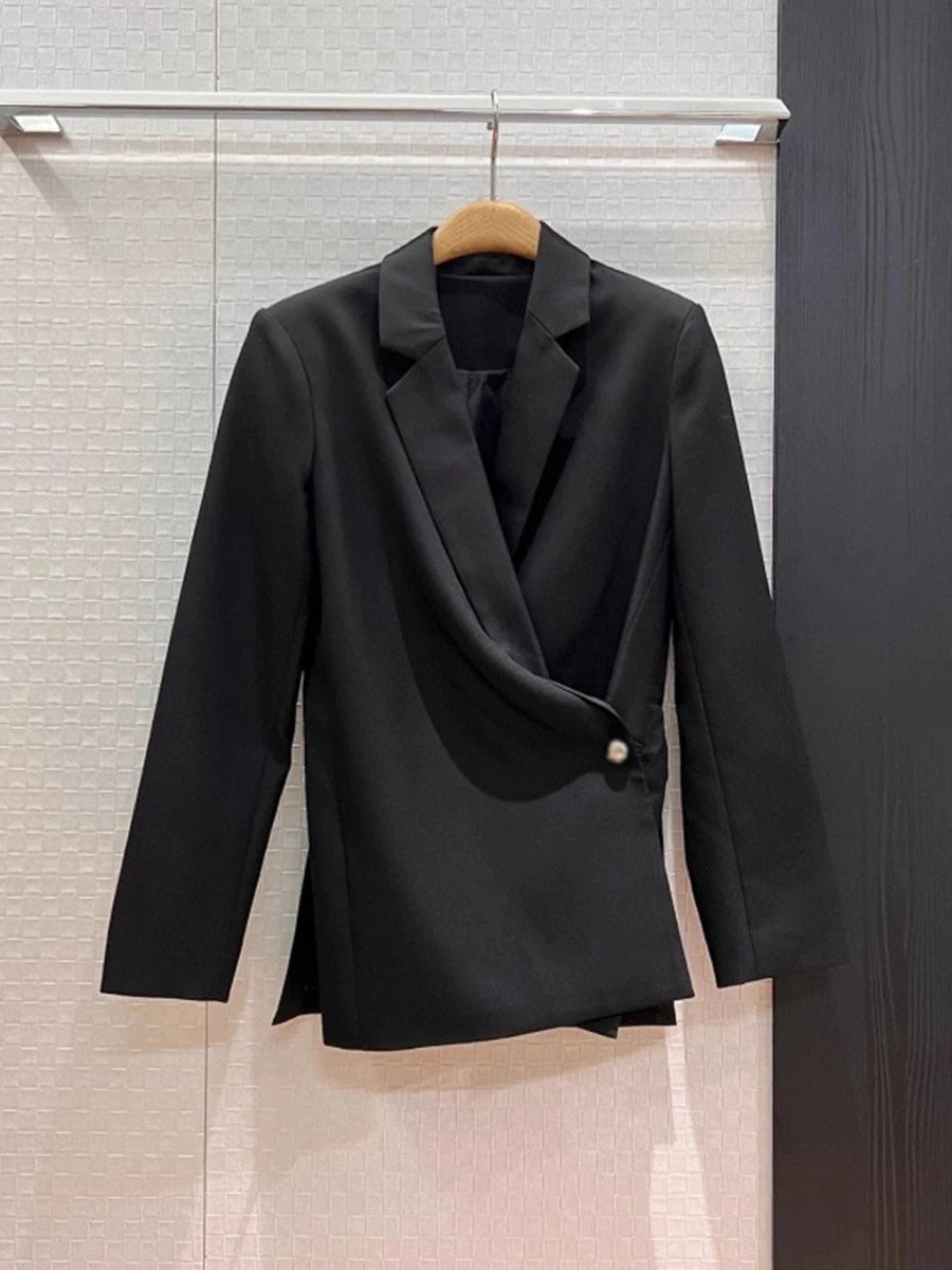 Solid Slimming Minimalist Jackets for Women Lapel Long Sleeves Tunic Temperament Jacket Female Fashion Clothing New