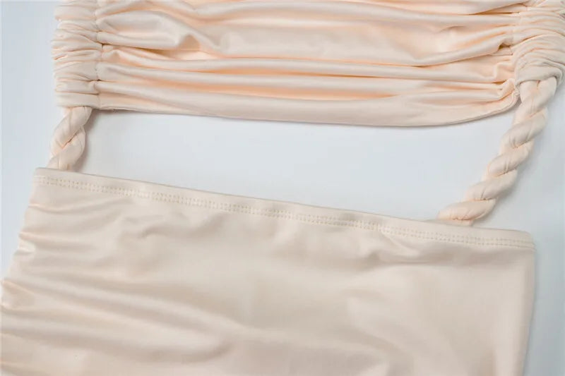 Off-shoulder Thigh High Split Sexy Maxi Dress For Women Fashion Strapless Sleeveless Ruched Bodycon Club Party Dress