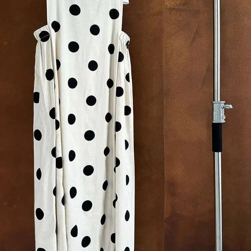 Load image into Gallery viewer, Women White Dot Printed Pleated Big Size Elegant Dress New Round Neck Sleeveless Fashion Tide Spring Summer 2025 1DJ0367
