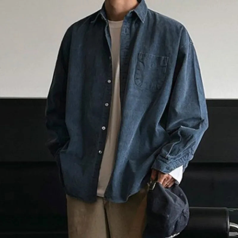 Men's Simple Casual Long Sleeve Shirt New Spring Loose Turn-down Collar Chic Korean Menwear 2025 Male Clothing 9W1436