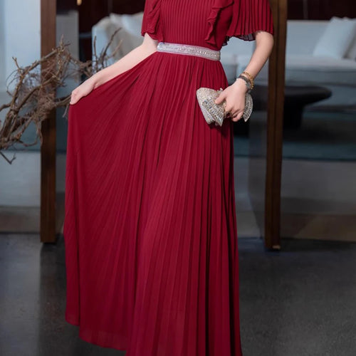 Load image into Gallery viewer, Hit Color Spliced Ruffles Slimming Dresses For Women O Neck Short Sleeve High Waist Temperament Dress Female New
