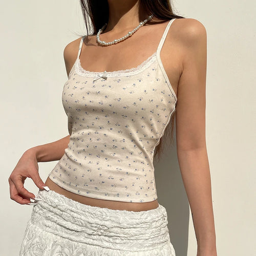 Load image into Gallery viewer, Coquette Sweet Bow Summer Tops Women Short Mini Korean Small Flowers Printed Lace Trim Cutecore Crop Top Knit Outfits

