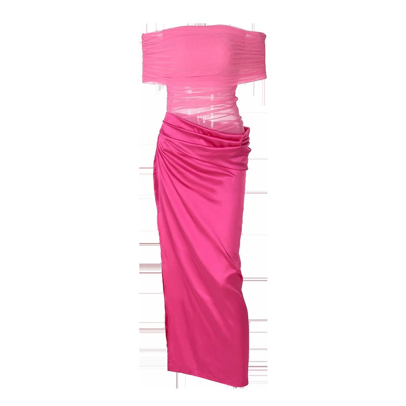 Off-shoulder Strapless Backless Sexy Maxi Dress For Women Gown Fashion Elegant Sleeveless Ruched Club Long Dress