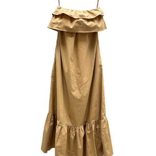 Load image into Gallery viewer, Solid Loose Spliced Ruffles Folds Casual Dresses for Women Strapless Sleeveless Minimalist Long Dress Female New
